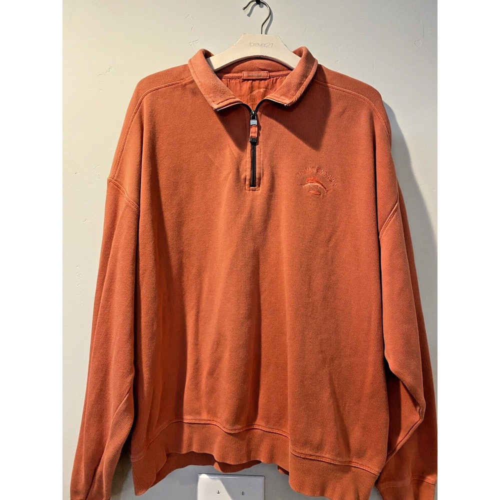 Tommy Bahama Men 2XL Orange 1/4 Zip Pullover Mock Neck Knit Sweater